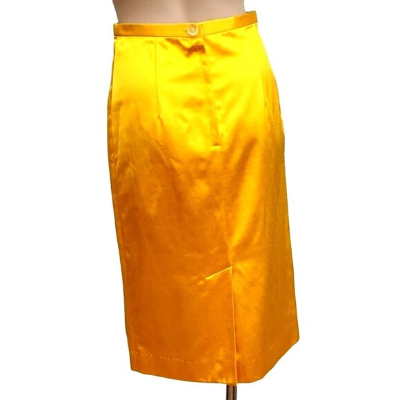 Vintage Yellow Yellow Satin Wiggle Pencil Skirt Size S 50s Metal Zipper - Picture 3 of 11